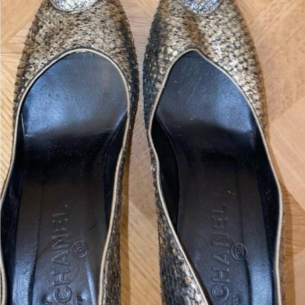 Authentic Chanel Python Leather Peep-Toe Heels - image 3